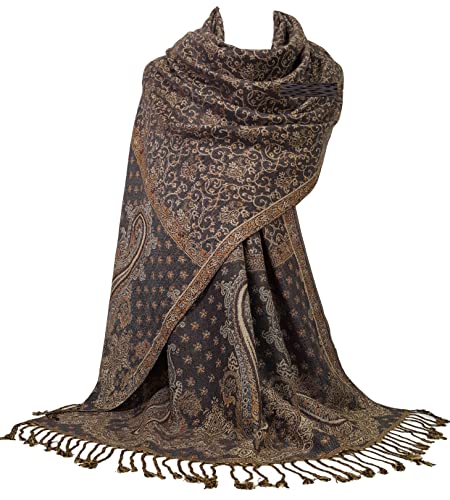 GFM® Schal im Pashmina-Stil mit Blumenmuster oder Paisleymuster (FRL2), S01-grau-bh, One size von GFM