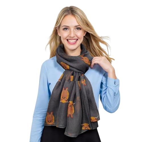GFM® Schal mit schottischem Highland Coo Kuh oder Büffel, CW-53-BH-Grau, L von GFM