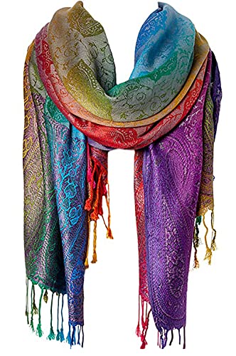 GFM® Seidiger Regenbogen-Schal im Pashmina-Stil mit Paisleymuster oder Blumenmuster (NEOPASH-A), Paisleymuster, 39-bh-Paisley-Grau, L von GFM