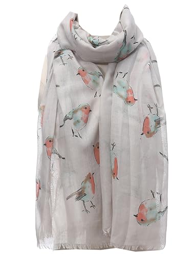 GFM® Weihnachtsschal mit Rotkehlchen-Motiv, Grau (PSCF-RN-03-HLBH), Rn-03-hlbh-grau, L von GFM