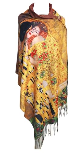 GFM® Wollmischung Kaschmir Textur Malerei Kunst basiert Druck Schal Schal für Herbst Winter (PWSHL), Pwshl-klimt der Kuss, 42 von GFM