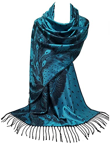 GFM®-Schal im Pashmina-Stil, Pao-Federmuster - Türkis Schawrz- (PCKPASH-P7)-TXKL von GFM