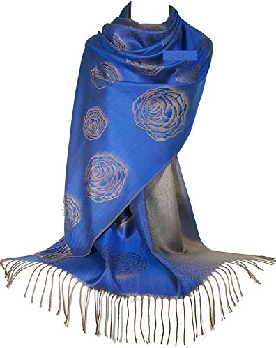 GFM Blumen Paisley Design Pashmina Stil Schal (.S105-rs-crtnl - Rosen Königsblau) von GFM