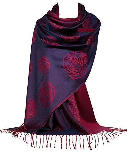 GFM Blumen Paisley Design Pashmina Stil Schal (.S105-rs-ghnl- Rosen Dunkelblau) von GFM