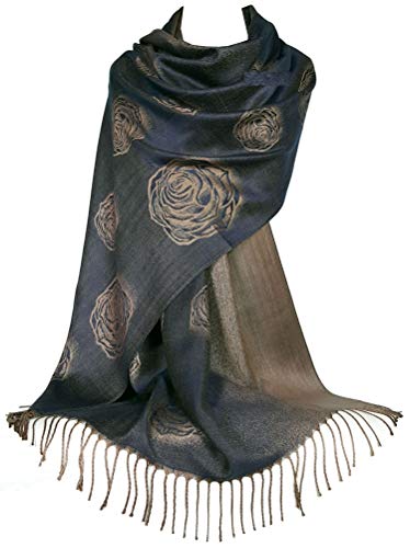 GFM Blumen Paisley Design Pashmina Stil Schal (.S105-rs-ghnlkek- Rosen Marineblau) von GFM