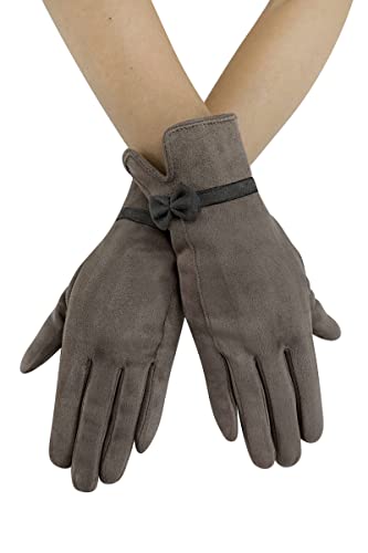 GFM Damen Winter Touchscreen-Handschuhe Handschuh mit Schleife, Wildleder-Effekt, grau, Einheitsgröße von GFM