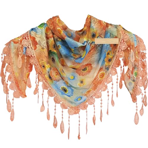 GFM Designer Sommer Dreieck Spitze Schal mit Blumenmuster (TRI-A), Tri-900-nrg-orange, 38 von GFM