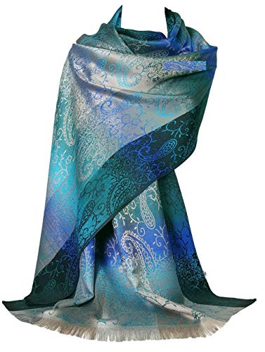 GFM Pashmina-Schal mit Blumenmuster und Paisleymuster (S1-TL-Blaugrünes Türkis) ((Pash-9321-TL) von GFM