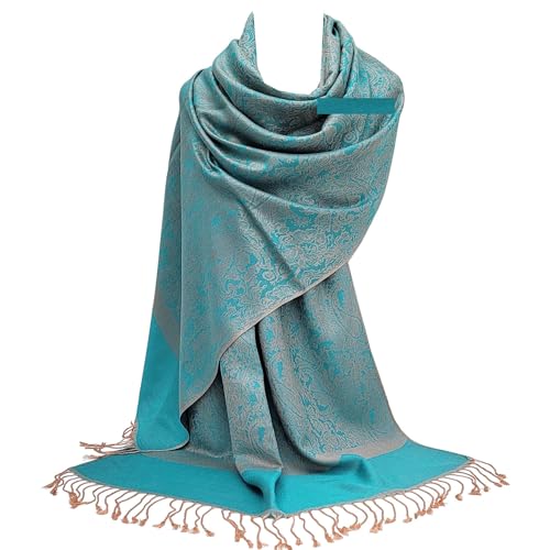 GFM Pashmina Style Schal Paisley Floral - Türkis Braun - (P093-TXHLKEK) von GFM