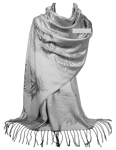 GFM Schal im Pashmina-Stil - Federn oder Blumenmuster AH225-S1-ch - Silber von GFM