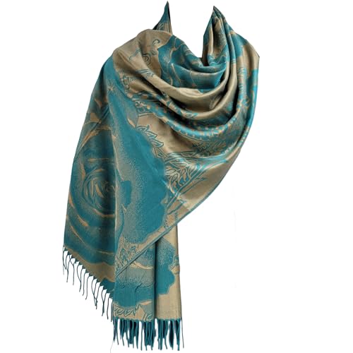 GFM Schal im Pashmina-Stil mit Blumenmuster S11 – Türkis (AH155-TXSN) von GFM