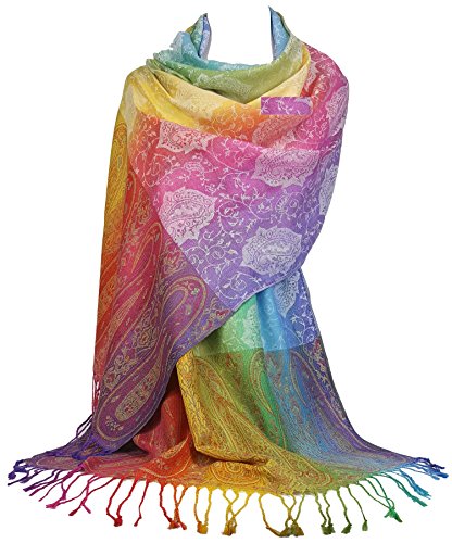 GFM Seidiger Schal im Pashmina-Stil, Paisleymuster oder Blumenmuster, Regenbogenfarben (Neopash-A), PAIS-39-OSFD-DK-Paisley, 42 von GFM