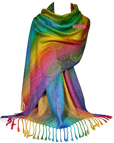 Gfm Seidiger Regenbogen-Schal im Pashmina-Stil, Paisley- oder Blumen-Muster Gr. 90, Pais-39-23-jtn Paisley von GFM