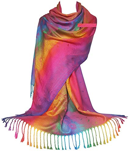 Gfm Seidiger Regenbogen-Schal im Pashmina-Stil, Paisley- oder Blumen-Muster Gr. 90, Pck4-crtglb-pink von GFM