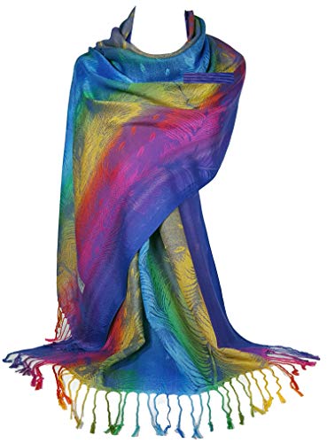 Gfm Seidiger Regenbogen-Schal im Pashmina-Stil, Paisley- oder Blumen-Muster Gr. 90, Pck4-crtnl-royal Blau von GFM