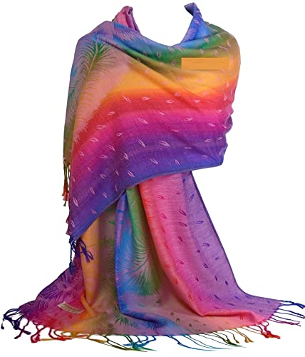 GFM Schal im Pashmina-Stil, seidig, Regenbogenfarben, Paisley- oder Blumenmuster Gr. 90, Pck4-hlglb-light Pink von GFM