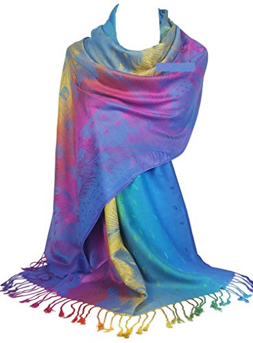 Gfm Seidiger Regenbogen-Schal im Pashmina-Stil, Paisley- oder Blumen-Muster Gr. 90, Pck4-tx-türkis von GFM