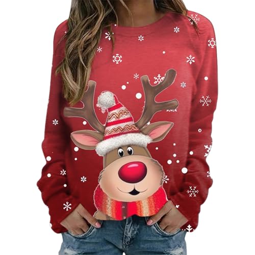 Christmas Sweater Damen Lustig Rudolph Rentier Druck Pink Palm Puff Weihnachten Kleid Kuscheldecke Flauschig Weste Sommer Weihnachtspullover Sweatjacke Große Größen Longstrickjacke von GFPGNDFHG