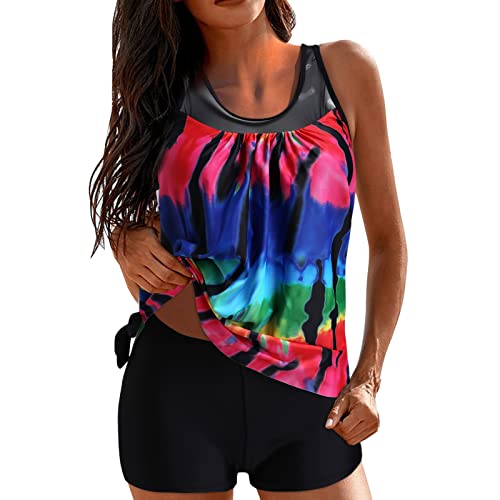 Damen 2 Piece Tankini Set Strap Print Badeanzug Tank Top Bikini Swimsuits mit Short Beauty Set Damen Damen Swimsuit Brust Halter Blumenmuster Swimsuit High Waist Bikinihose Damen Tankini von GFPGNDFHG