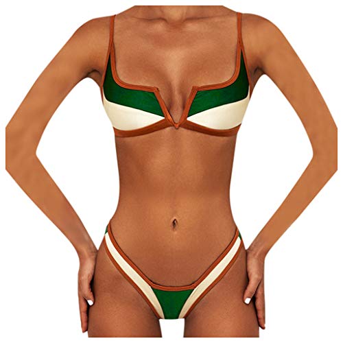 GFPGNDFHG Bikini Set Damen Wetlook metallic Lackbikini sexy Dessous Gogo Outfit Wetlookbikini glänzend Lack Zweiteiler Bademo High Waist Bauchweg V-Ausschnitt Floral Halfter Tankini Set von GFPGNDFHG