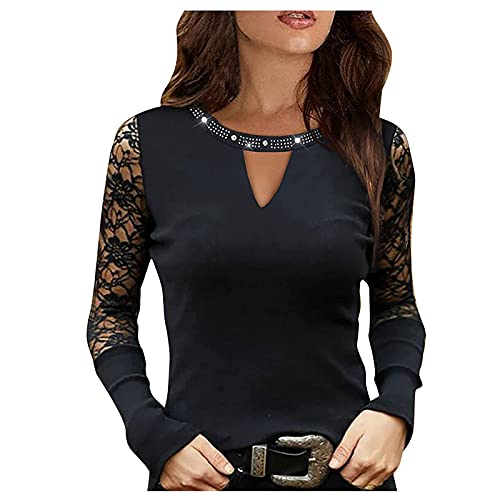 GFPGNDFHG Bluse Lochstickerei Damen Langarmshirt Damen schwarz Spitze Oberteile Frauen Leoparden Oberteil Seidenbluse Damen Oberteil mit Ausschnitt Damen Damen Hose Chiffon Bluse große größen von GFPGNDFHG