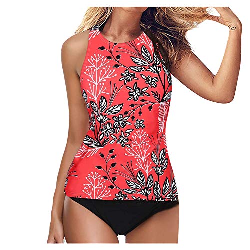 GFPGNDFHG Damen Blumenhalfter Tankini Set mit Shorts Hohe Taille Sportlicher Badeanzug Bikini Bademode Badeanzug Damen Bikini Tankini Damen Strandmode Oversize Look Tankini von GFPGNDFHG