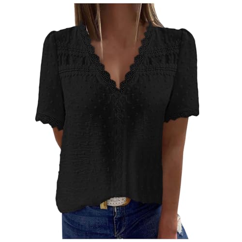 GFPGNDFHG Damen Bluse weiß Damen leinenbluse top weiß v Ausschnitt Kleider Abendkleider glitzertop Bluse Kurzarm Damen blusentops Damen ärmellos Frauen modern sexy Pullover Damen von GFPGNDFHG