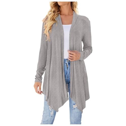 GFPGNDFHG Damen Cardigan Strandkleid Strickjacken Strickjacke Grau Weißes Oberteil Lang Blazer Chiffon Bolero Lässig, Locker, Halloween Kostüm von GFPGNDFHG