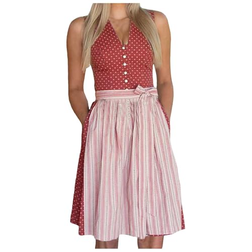 GFPGNDFHG Damen Dirndl Trachtenkleid Schürze Lang Blau Trachtenshirt Dirndlbluse Flügelärmel Weiß Cord Hemd Samt Midi Länge 70cm von GFPGNDFHG