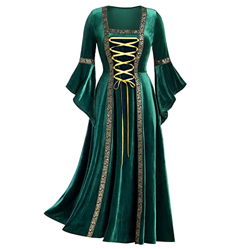 GFPGNDFHG Damen Retro Halloween Kleid Cosplay Kostüme Overall Gothic Kleid Hochzeitskleid Standesamt Halloween Damen Mittelalterliche Vintage Kleid Kurzarm Schnürung Mittelalter Ballkleider Maskerade von GFPGNDFHG