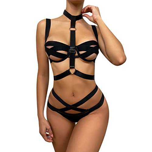 GFPGNDFHG Dessous-Sets Latex Unterwäsche Herren Tanga, niedrige Leibhöhe, Baumwollunterwäsche, Ausschnitt, Spitzen-Bikini-Slip Lange Unterwäsche Herren Wolle Seide Pyjama Partner Set Babydoll schwarz von GFPGNDFHG