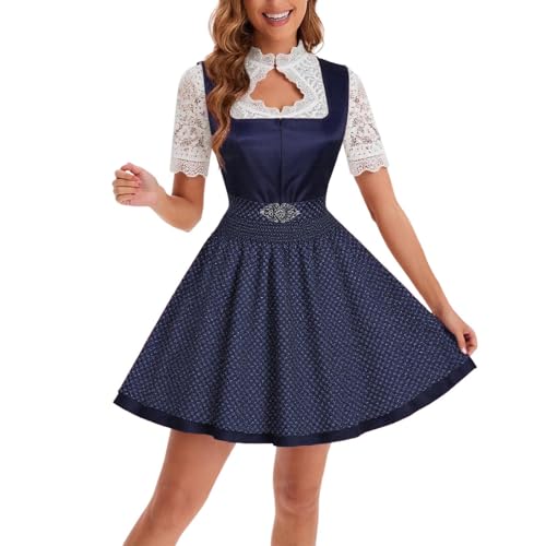 GFPGNDFHG Dirndl Damen Kurz Trachtenkleid 3tlg. Schwarze Dirndlkleid Midi Knielang Jacke Schürze Blau 38 von GFPGNDFHG