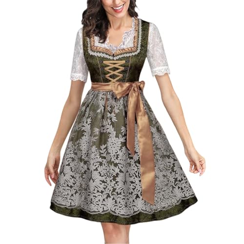 GFPGNDFHG Dirndl Damen Midi Lang Dirndlkleid Trachten Dirndlschürze 80 cm Stretch Tracht Outfit 46 Kurz von GFPGNDFHG