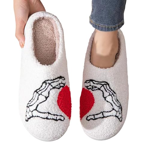 GFPGNDFHG Halloween Hausschuhe Damen Baumwolle Warme Drinnen Pantoffeln Plüsch Funny Print Herren Weicher Retro Trendiger Slipper und draußen Weiß 41 von GFPGNDFHG