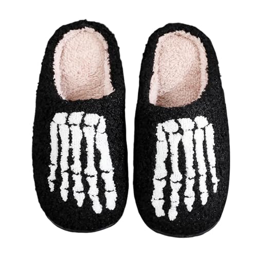 GFPGNDFHG Halloween Hausschuhe Damen Baumwolle Warme Drinnen Pantoffeln Plüsch Funny Print Herren Weicher Retro Trendiger Slipper und draußen schwarz 41 von GFPGNDFHG