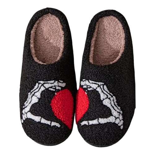 GFPGNDFHG Halloween Hausschuhe Damen Baumwolle Warme Drinnen Pantoffeln Plüsch Funny Print Herren Weicher Retro Trendiger Slipper und draußen schwarz 41 von GFPGNDFHG
