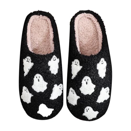 GFPGNDFHG Halloween Hausschuhe Damen Baumwolle Warme Drinnen Pantoffeln Plüsch Funny Print Herren Weicher Retro Trendiger Slipper und draußen schwarz 45 von GFPGNDFHG