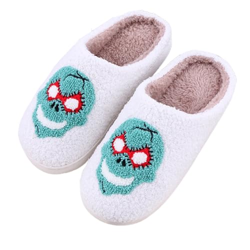 GFPGNDFHG Halloween Hausschuhe Damen Herren Winter Warm Rutschfeste Damenschuhe Neuheit Lustige Niedlich PlüSch Slippers Weiches Flauschiges Filzhausschuhe Memory Foam Flauschige Minzgrün 40 von GFPGNDFHG