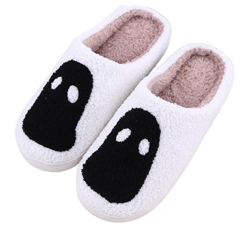 GFPGNDFHG Halloween Hausschuhe Damen Herren Winter Warm Rutschfeste Damenschuhe Neuheit Lustige Niedlich PlüSch Slippers Weiches Flauschiges Filzhausschuhe Memory Foam Flauschige Weiß 38 von GFPGNDFHG
