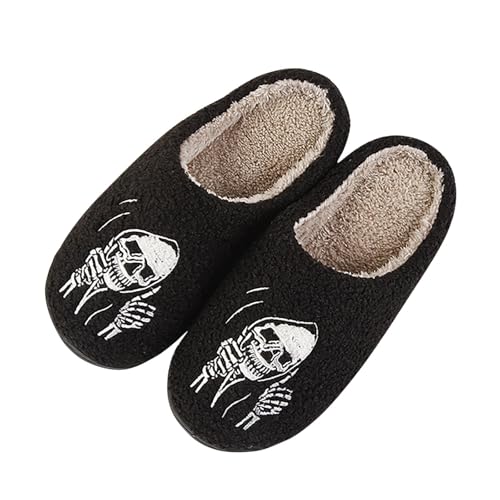 GFPGNDFHG Halloween Hausschuhe Damen Herren Winter Warm Rutschfeste Damenschuhe Neuheit Lustige Niedlich PlüSch Slippers Weiches Flauschiges Filzhausschuhe Memory Foam Flauschige schwarz 37 von GFPGNDFHG