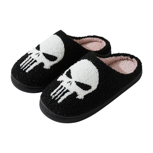 GFPGNDFHG Halloween Hausschuhe Damen Herren Winter Warm Rutschfeste Damenschuhe Neuheit Lustige Niedlich PlüSch Slippers Weiches Flauschiges Filzhausschuhe Memory Foam Flauschige schwarz 41 von GFPGNDFHG