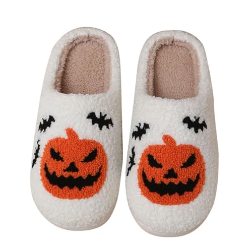 GFPGNDFHG Halloween Hausschuhe Damen Jack O Lantern Kürbis Open Toe Indoor Outdoor Fuzzy Orange 42 von GFPGNDFHG