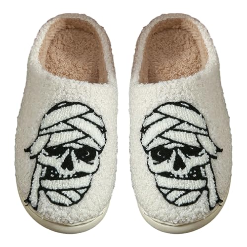 GFPGNDFHG Halloween Hausschuhe Damen Jack O Lantern Kürbis Open Toe Indoor Outdoor Fuzzy Weiß 37 von GFPGNDFHG