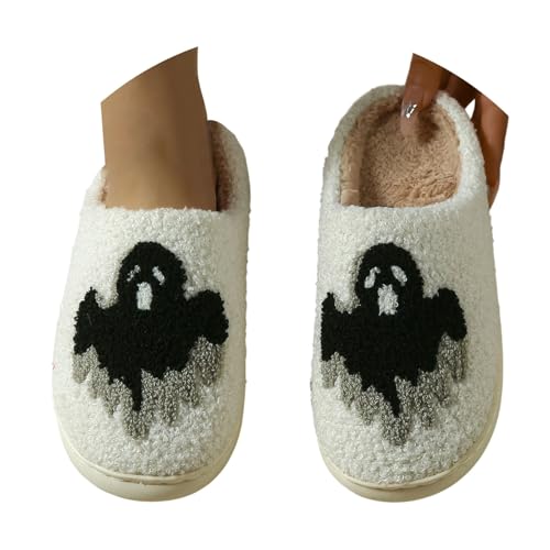 GFPGNDFHG Halloween Hausschuhe Damen Jack O Lantern Kürbis Open Toe Indoor Outdoor Fuzzy Weiß 43 von GFPGNDFHG