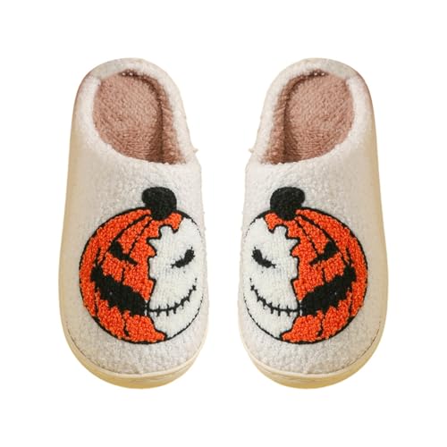 GFPGNDFHG Halloween Hausschuhe Damen Jack O Lantern Kürbis Open Toe Indoor Outdoor Fuzzy Weiß 45 von GFPGNDFHG