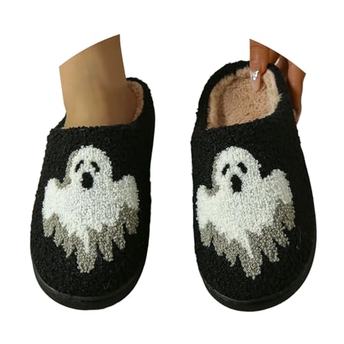 GFPGNDFHG Halloween Hausschuhe Damen Jack O Lantern Kürbis Open Toe Indoor Outdoor Fuzzy schwarz 37 von GFPGNDFHG