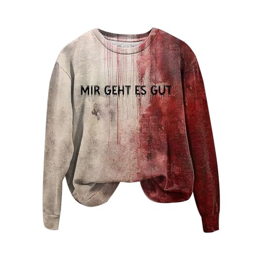 GFPGNDFHG Halloween Kostüm Sweatshirts I'm Fine Blood Drucken Oversized Hoodie Damen Print Langarmshirt Zip Damenmode Sommer 2024 von GFPGNDFHG