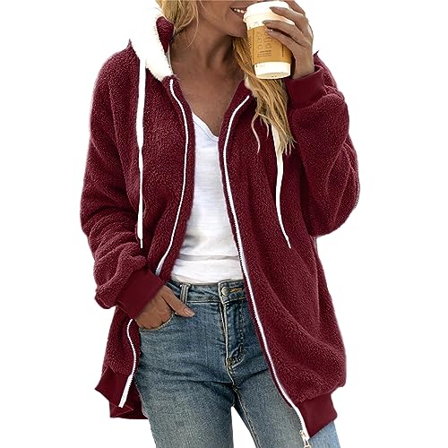 GFPGNDFHG Hoodie Damen 3/4 Ärmel Bluse Bluseneinsatz Damen Sweatjacke Teddyfutter Damen Longpulli Damen Winter Kaputzensweatshirtjacke Damen Weste DunkelGrün Feinstrickjacke Damen Schoeffel von GFPGNDFHG