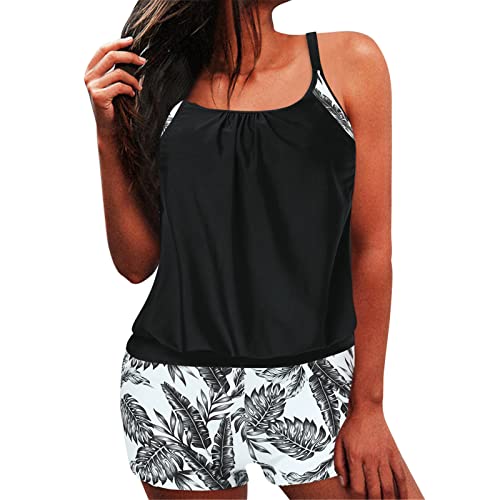 GFPGNDFHG Tankini Damen Bauchweg Badebekleidung Zweiteiliger Badeanzug mit Hot Pants Hanging Seat Bade Tankini Oberteil Tankini Damen Oberteil Rüschen Trägerlos Push up Sommer Tankini Top von GFPGNDFHG