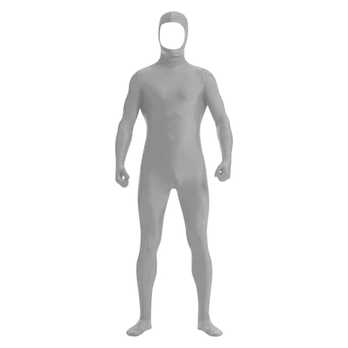 GFPGNDFHG Unisex Ganzkörperanzug Halloween Karneval Ganzkörper Slenderman Kostüm Bodysuit Man Damen Herren Greenscreen Anzug Zentai Suit, XSXXL Grau XL von GFPGNDFHG